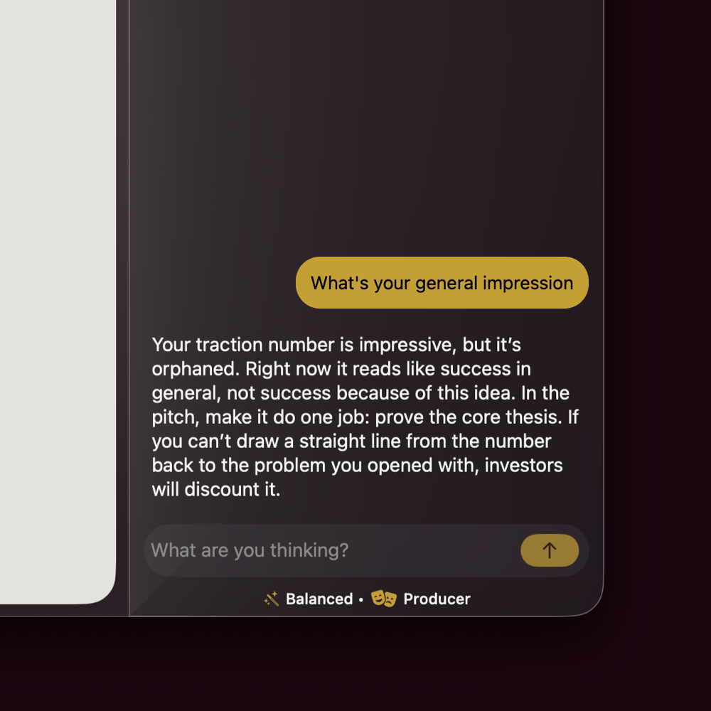Lantr catching investor-style pushback in a founder draft